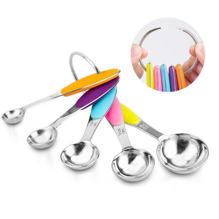 Set 10 Piese de Masurare, Cyrax, 5 Linguri Gradate + 5 Cesti Gradate, Otel Inoxidabil + Silicon, 19 x 8 x 9 cm, Multicolor
