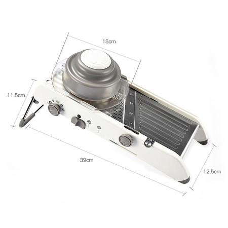 Feliator Manual Multifunctional, Cyrax, Usor de Folosit, pentru Legume, Fructe, Razatoare, Otel Inoxidabil, Accesoriu Bucatarie, 39 x 11.5 x 12.5 cm Alb