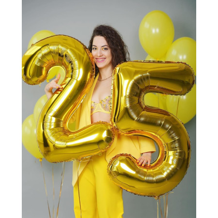 Balon din Folie Metalizata Cyrax, Figurina Cifra, Tema Aniversare 80 cm, Ambalaj Individual, Pai inclus, Umflare cu Aer sau Heliu, Auriu, Cifra 5
