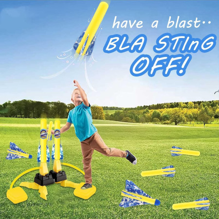 Jucarie pentru Copii, Cyrax, Lansator de Rachete cu Piciorul, Doua Lansatoare, 6 Rachete Fara Lumini, 45x18 cm, Galben