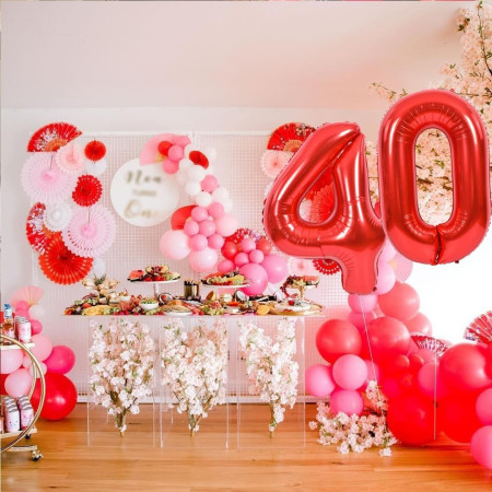 Balon din Folie Metalizata Cyrax, Figurina Cifra, Tema Aniversare 80 cm, Ambalaj Individual, Pai inclus, Umflare cu Aer sau Heliu, Rosu, Cifra 4