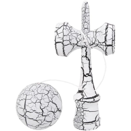 Kendama X Originala, Profesionala, Cyrax, Cracked, din Lemn, 18 cm, Alb/Negru