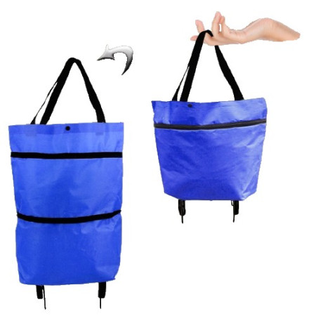 Geanta Pliabila,  2 in 1, Carucior cu Roti, pentru Cumparaturi, 19 l, Albastru, Plastic, 39 x 46 x 12 cm