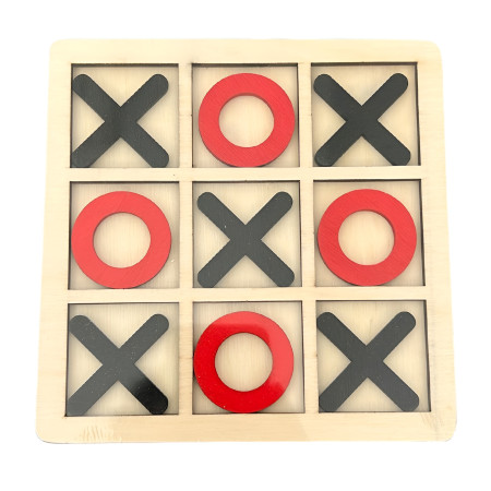 Jucarie Montessori Tic Tac Toe, Cyrax, Educativa, Interactiva, din lemn, X si O, 9 Piese, 14.3x14.3 cm, Negru Rosu