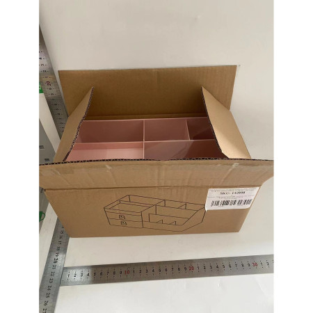 Cutie de Depozitare pentru Birou,  Pentru Makeup, Papetarie, Organizator Cosmetice, 2 Sertare si Compartimente Multiple, Model Iepuras, Plastic, 27.5x15.5x12 cm, Roz