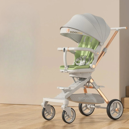 Carucior Sport Cyrax 3in1, 6-36 Luni, Pliabil, Tavita pentru Masa, Pat de Dormit, Centura de Siguranta, Roti 360 Grade, Reversibil, Parasolar, Maner Reglabil, 64 x 35 x 100 cm, Gri/Verde