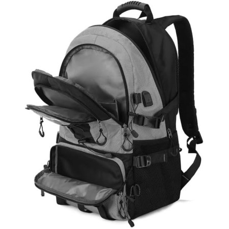 Rucsac Multifunctional de Alpinism,  Capacitate 36-55 L, de Calatorie, Impermeabil, Slot USB Incarcare Telefon, Bretele Reglabile, 52 x 34 x 19 cm, Gri