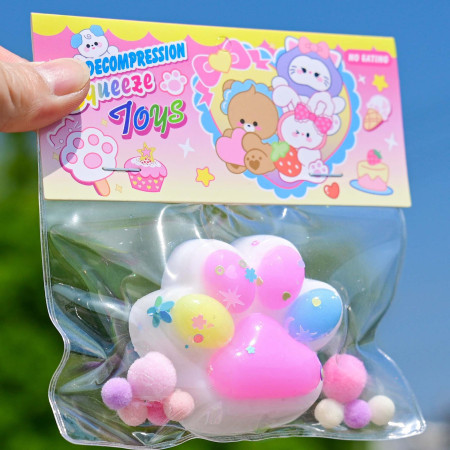 Jucarie Antistres Squishy, Cyrax, cu Revenire Lenta, Labuta de Pisica Pufoasa, 7.5 cm, Ambalaj Transparent, Model 27056, Multicolor