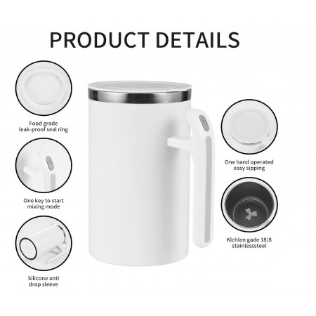 Cana portabila cu mixer incorporat, Cyrax, pe baterii, 380 ml, alb