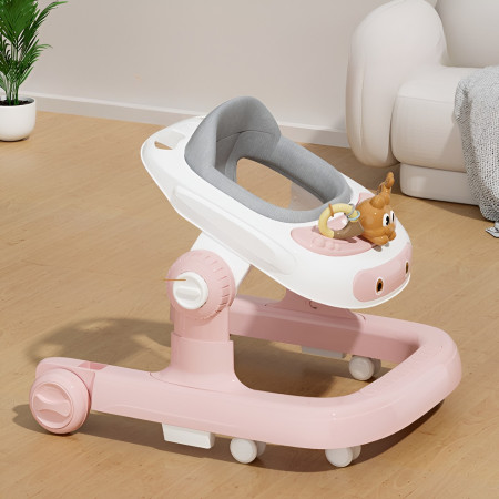 Premergator Multifunctional cu Roti Cyrax, Model Iepuras, Inaltime Ajustabila, Tavita, Muzica, Lumini, 66x59x41 cm, Roz