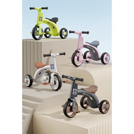 Tricicleta pentru Copii, Cyrax, Exercitiu de Echilibru, pentru 1-6 Ani, Functie de Lumini si Sunete, cu Pedale, din Plastic, Roti Gonflabile, Greutate Portanta 60 kg, 57 x 36 x 47 cm, Alb