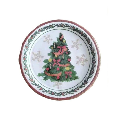 Set 10 Farfurii Unica Folosinta, Cyrax, 23 cm, Model Brad de Craciun, Multicolor