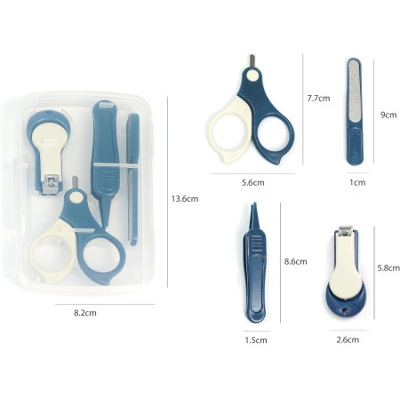 Set 4in1 de Ingrijire Unghii pentru Bebelusi, Cyrax, Cutie de Depozitare Transparenta, 0-6 Ani, 13.6x8x2 cm, Albastru Marin