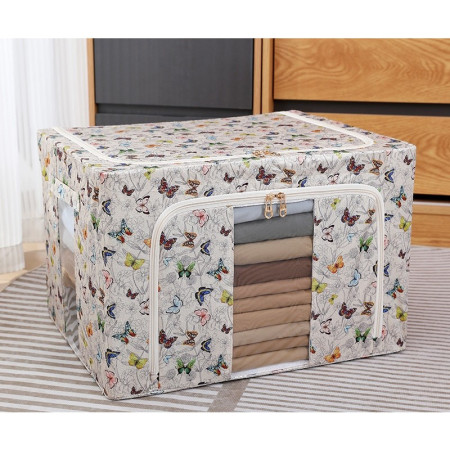 Cutie Depozitare,  66L, din Material Textil, 50 x 40 x 33 cm, pentru Haine si Lenjerii, Model Fluturasi, Multicolor