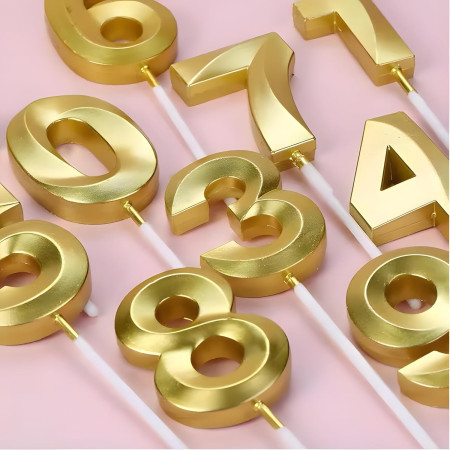 Lumanare Cifra 0, Cyrax, Model Diamond, 5 x 3.4 cm, Auriu