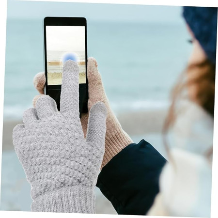 Manusi de Dama,  Functie Touchscreen (ecran tactil), Material Acril Tricotat, Manseta Elastica, Interior Catifelat, Marime Universala, Gri