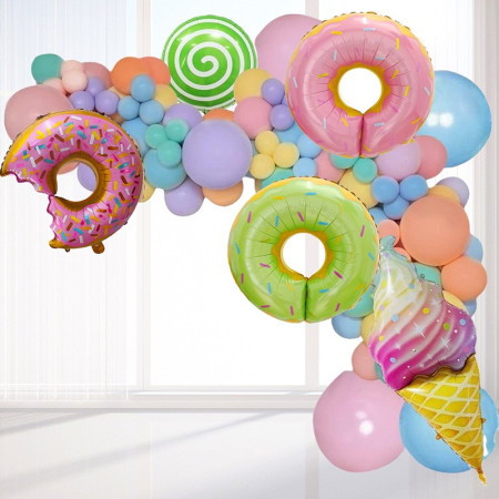 Set 124 Baloane, Cyrax, din Latex si Folie de Aluminiu, Model Candy, Diferite Marimi, Multicolor