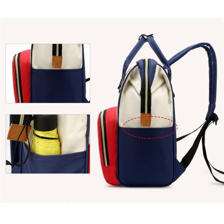 Rucsac Multifunctional pentru Mamici, Cyrax, din Panza Oxford, Compartimentare Multipla, Impermeabil, 43 x 18 x 26 cm, Alb/Rosu/Albastru