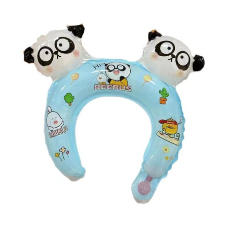 Balon din Folie Metalizata, Cyrax, Tip Coronita cu Urechi, Model Panda Mirat, Ambalaj Individual, Pai Inclus, Umflare cu Aer sau Heliu, 30 x 27 cm, Bleu