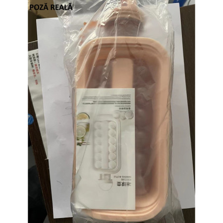 Forma pentru Gheata 2 in 1 Portabila, Cyrax, sub Forma de Sticla, Sfere, Diametru 3 cm, Multifunctional, 17 Bilute, 27.5 x 11.4 x 5.5 cm, Culoare Roz Pal