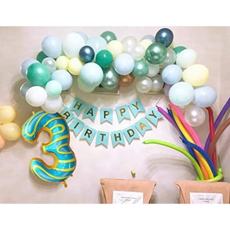 Balon din Folie Metalizata Cyrax, Figurina Cifra, Imprimeu Gogosi, Tema Aniversare 100 cm, Ambalaj Individual, Pai inclus, Umflare cu Aer sau Heliu, Multicolor, Cifra 3