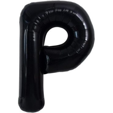 Balon Folie Metalizata Litera P, Cyrax, 40 cm, Umflati cu Heliu sau Aer, Ambalaj Individual, Pai inclus, Negru