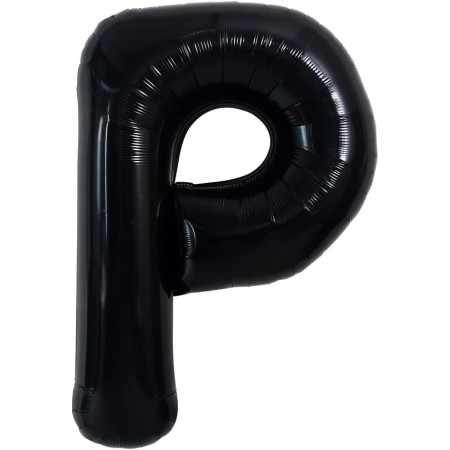 Balon Folie Metalizata Litera P, Cyrax, 40 cm, Umflati cu Heliu sau Aer, Ambalaj Individual, Pai inclus, Negru