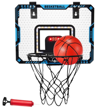 Cos de Baschet pentru Copii, Cyrax, cu Tablou de Bord Electronic, Minge, Pompa, 2 Moduri, Interior/Exterior, Inel Metalic si Rabatabil cu Arc, Luminos, 41x31x5 cm, Multicolor