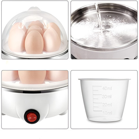 Cyrax Fierbator de Oua Electric, Flipppy, Capacitate 7 oua, Aparat de fiert oua, 220V, Oprire Automata, 3 Moduri de Fiert Oua, 15 x 15 x 15 cm, Culoare Alb