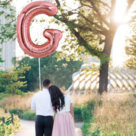 Balon Folie Metalizata Litera G, Cyrax, 80 cm, Umflati cu Heliu sau Aer, Ambalaj Individual, Pai inclus, Rose Gold