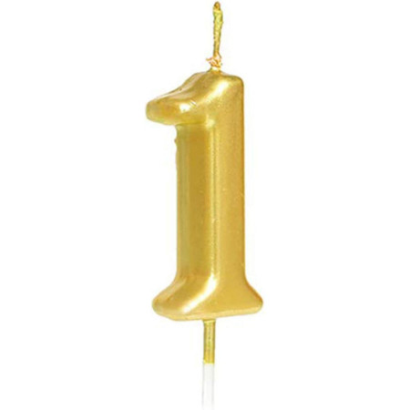 Lumanare de Tort, Cyrax, Model Cifra 1, Party, 4.5 x 2.5 cm, din Parafina, Auriu