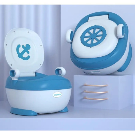 Olita pentru Copii, Cyrax, +1an, Portabila, Design cu Ancora, cu Capac, Model Prietenos, Non-Toxic, Compartiment Detasabil, cu Manere, cu 4 Picioare, Usor de Curatat, 46*33*32 cm, Albastru