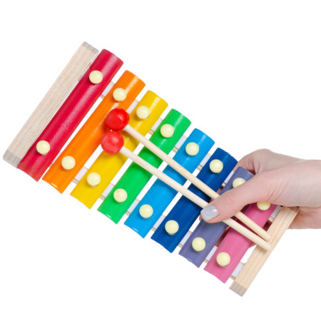 Instrument Muzical Xilofon Cyrax, din Lemn, 8 Note Muzicale, 2 Bete de Percutie, 4-6 Ani, Multicolor