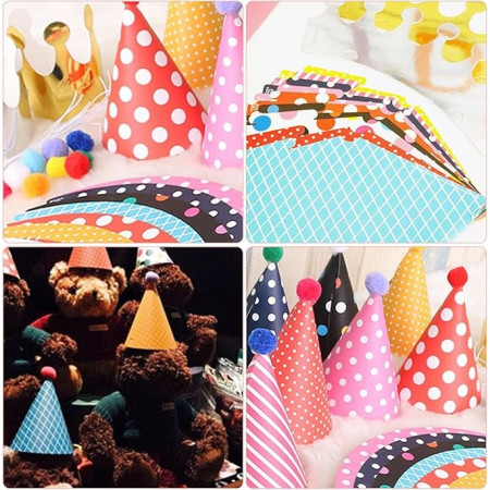 Set 6 Coifuri, Cyrax, Petrecere Copii, din Carton, 24 x 13.5 cm, Model cu Buline si Dungi, Multicolor