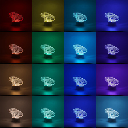 Lampa LED decorativa,  3D, Masina Sport, doua moduri de alimentare USB si baterii, 20 cm inaltime, din material acril si lumina multicolora, alb