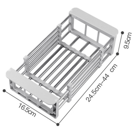 Suport Scurgere Extensibil pentru Bucatarie, Cyrax, Uscator Vase din Otel Inoxidabil, Suport Tacamuri si Pahare, Suport pentru Fructe si Legume, 24.5 x 16.5 x 9.5 cm Gri deschis