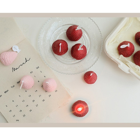 Set 9 Lumanari Parfumate,  Model Capsunici, Ardere 30 min, 117g, 9.3 x 9.3 x 3.8 cm, Roz/Rosu