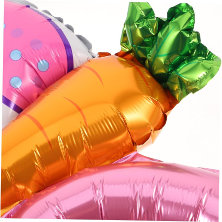 Balon din Folie Metalizata, Cyrax, Tip Coronita cu Urechi, Model Morcov, Ambalaj Individual, Pai Inclus, Umflare cu Aer sau Heliu, 43 x 40 cm, Roz