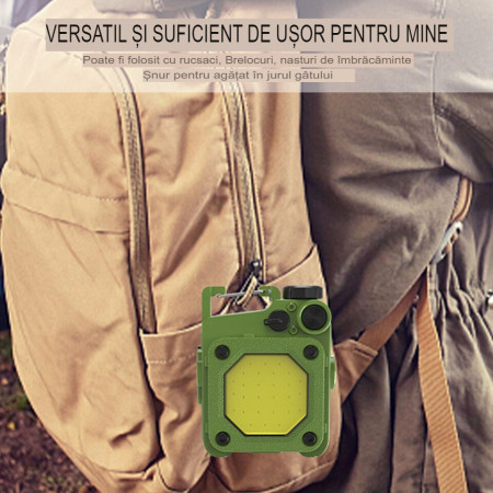 Lanterna Mini de Buzunar Tip Breloc,  Incarcare prin USB Type C, Multifunctionala, pentru Exterior, Camping, Alpinism, Ciclism, Mini Lanterna Elvis, 6.1 x 5 x 2.5 cm, Lumina Puternica, Culoare Verde