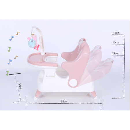 Scaun pentru Copii 2 in 1, Cyrax, pentru Servit Masa si pentru Baie, Multifunctional, Pliabil, Portabil, din Plastic, Spatar Reglabil, 58 x 39 cm, Roz