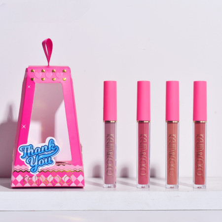Set de Buze, KEVIN & COCO, Cloud Bubble, 4 Lip Gloss-uri,  15.1 x 8.1 x 2 cm, Roz/Nude