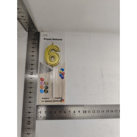 Lumanare pentru Tort Cifra 6, Cyrax, 4.8 cm, Aniversare, Aurie