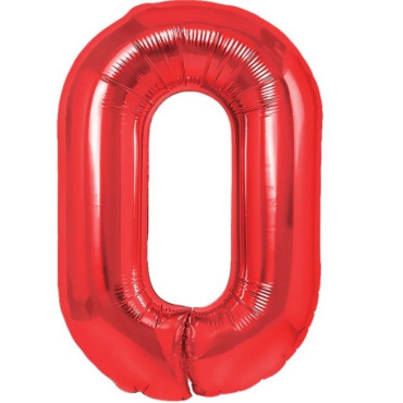 Balon din Folie Metalizata Cyrax, Figurina Cifra, Tema Aniversare 100 cm, Ambalaj Individual, Pai inclus, Umflare cu Aer sau Heliu, Rosu, Cifra 0