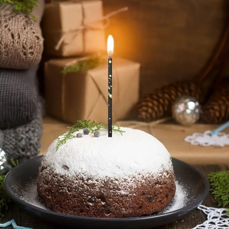 Set 6 Lumanari Lungi, Cyrax, din Parafina, 10 x 0.5 cm, Happy Birthday, Alb/Negru