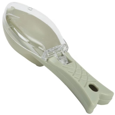 Curatator Manual Solzi de Peste, Cyrax, Forma Peste , Recipient cu Capcac pentru Solzi, Plastic, Verde deschis, 16x6 cm