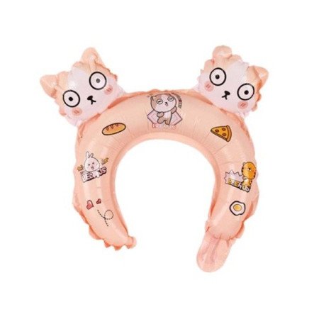 Balon din Folie Metalizata, Cyrax, Tip Coronita cu Urechi, Model Hello Kitty, Ambalaj Individual, Pai Inclus, Umflare cu Aer sau Heliu, 30 x 29 cm, Rose