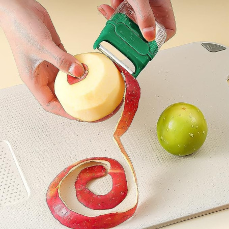 Decojitor/Curatator manual de legume si fructe, Cyrax, portabil, cu magnet, doua lame, Inox, Verde, 6.7x6x1.6 cm