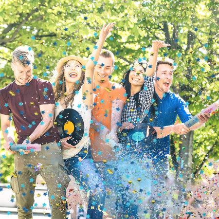Tun Confetti, Cyrax, Model Gender Reveal, Confetti Cannons, 40 cm, Ambalaj din Carton, Eliberare prin Rasucire, Albastru