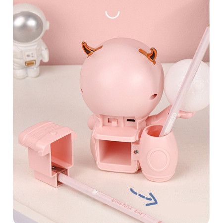 Lampa de Veghe 2in1, Cyrax, Lampa, Ascutitoare si Spatiu Depozitare, Model Astronaut, Incarcare USB, din ABS, 12 x 7 x 11 cm, Lumina Led, Multicolor