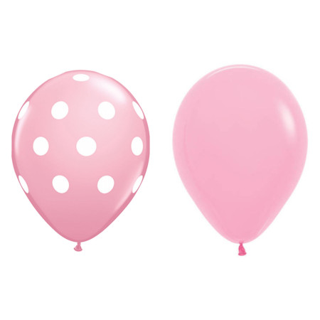 Set 10 Baloane din Latex, Cyrax, Model Party cu Buline si Simple, 30 cm, Roz, 2.8 g